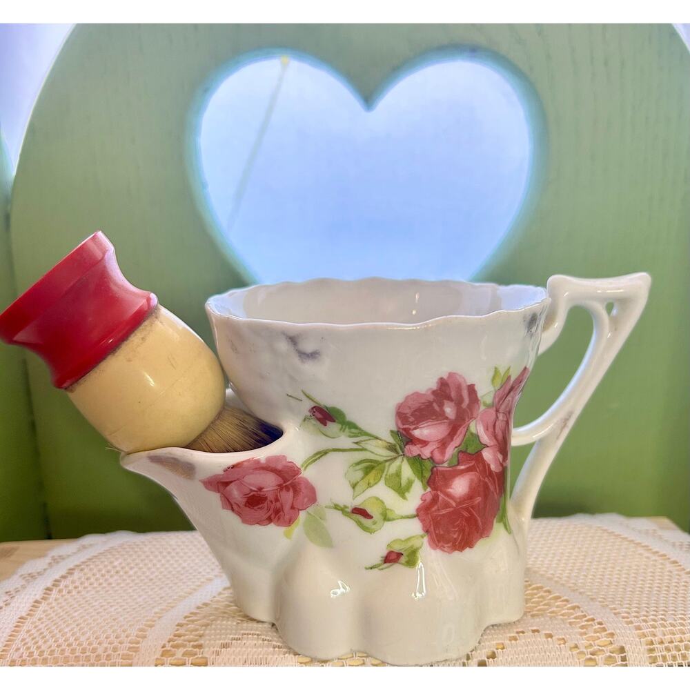 Vintage  Porcelain Shaving Scuttle Mug with brush